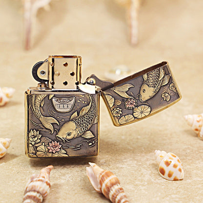 Zippo Armor Dark Brushed Brass Koi Fish Yin-Yang - CC75