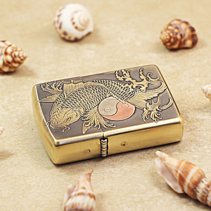 Zippo Armor Dark Brushed Brass Koi Fish Yin-Yang - CC75
