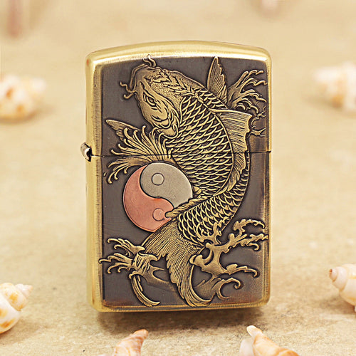 Zippo Armor Dark Brushed Brass Koi Fish Yin-Yang - CC75