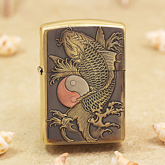 Zippo Armor Dark Brushed Brass Koi Fish Yin-Yang - CC75