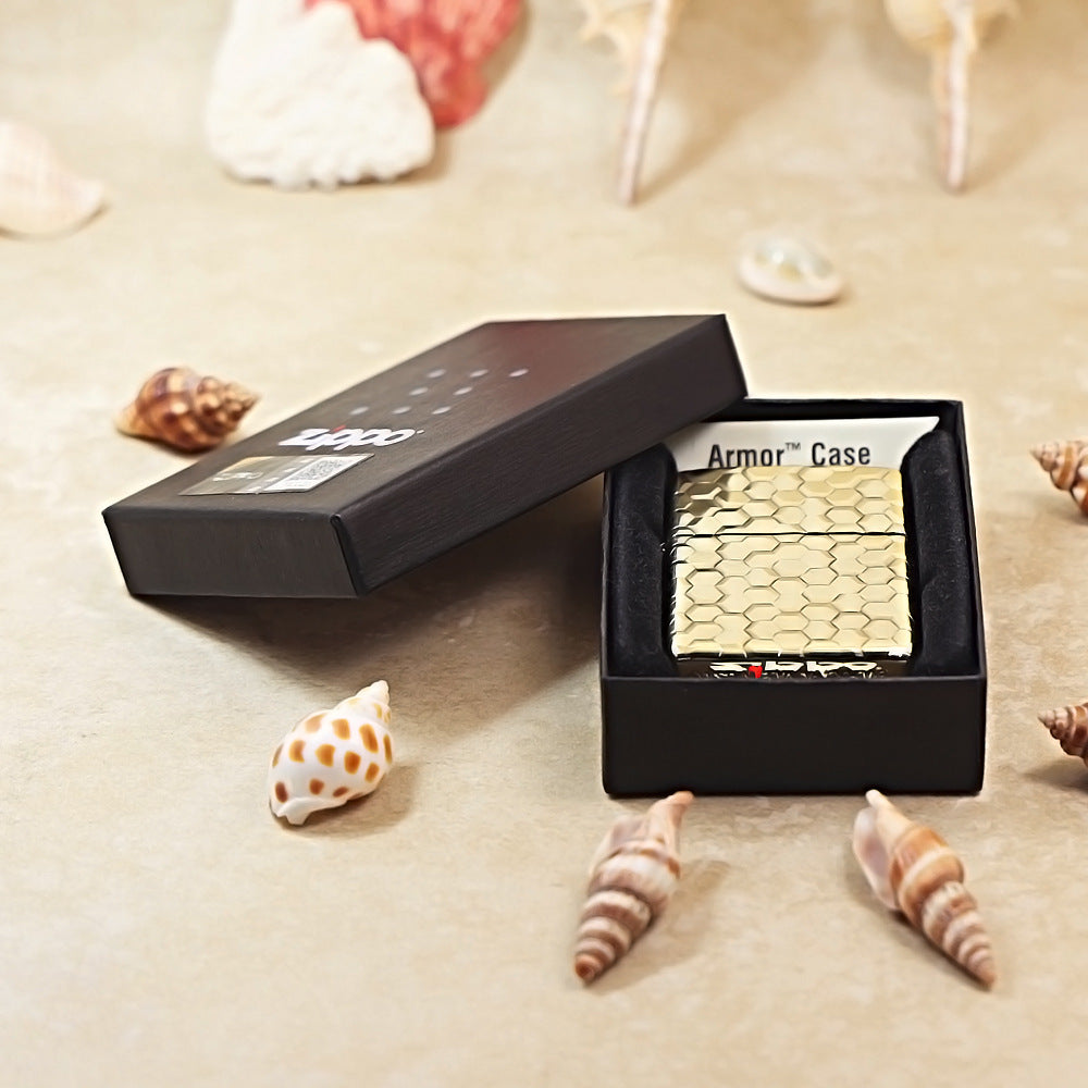 Zippo Armor High Polish Brass '5D Honeycomb Grid' - CC45