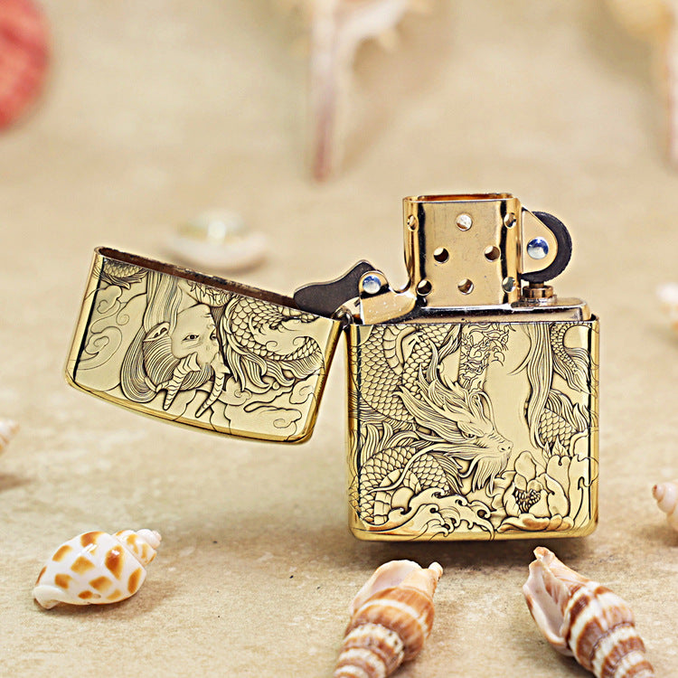 Zippo Armor High Polish Brass Dragon Girl Fantasy - CC73