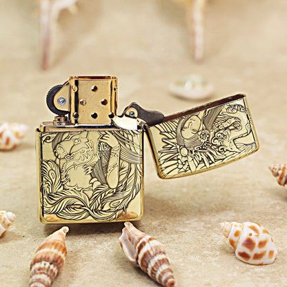 Zippo Armor High Polish Brass Dragon Girl Fantasy - CC73