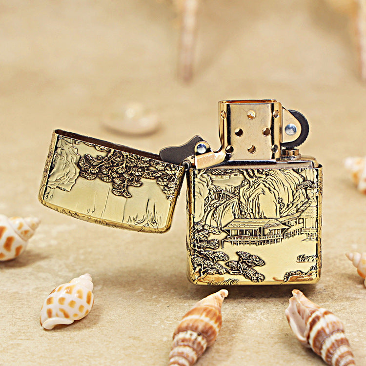 Zippo Armor High Polish Brass Eagle Emperor Landscape Painting - CC80