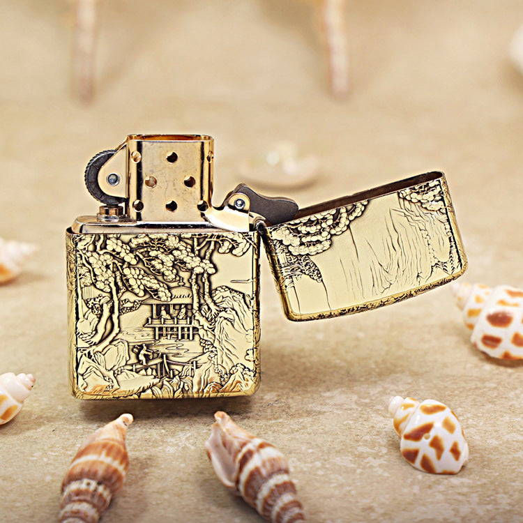 Zippo Armor High Polish Brass Eagle Emperor Landscape Painting - CC80