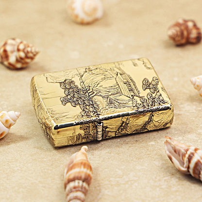Zippo Armor High Polish Brass Eagle Emperor Landscape Painting - CC80
