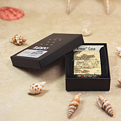 Zippo Armor High Polish Brass Eagle Emperor Landscape Painting - CC80