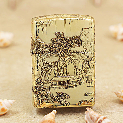 Zippo Armor High Polish Brass Eagle Emperor Landscape Painting - CC80