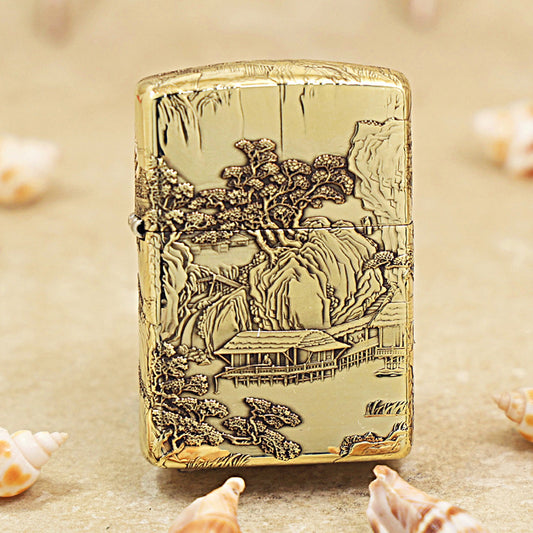 Zippo Armor High Polish Brass Eagle Emperor Landscape Painting - CC80