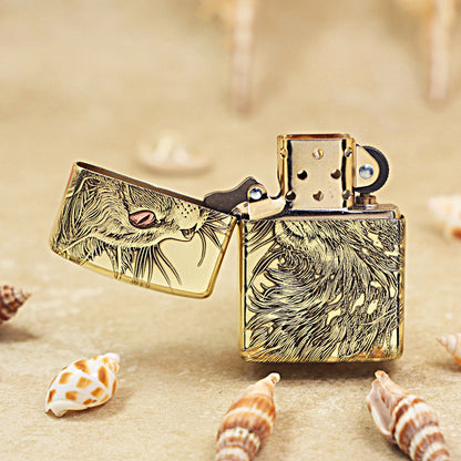 Zippo Armor High Polish Brass 'Gazing Cat' - CC06