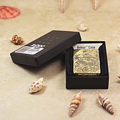 Zippo Armor High Polish Brass 'Gazing Cat' - CC06