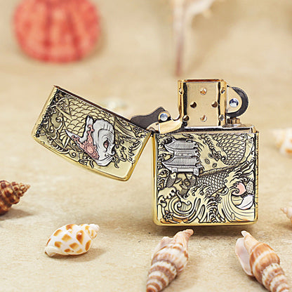 Zippo Armor High Polish Brass Koi Leaps Dragon Gate - CC95