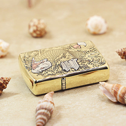 Zippo Armor High Polish Brass Koi Leaps Dragon Gate - CC95