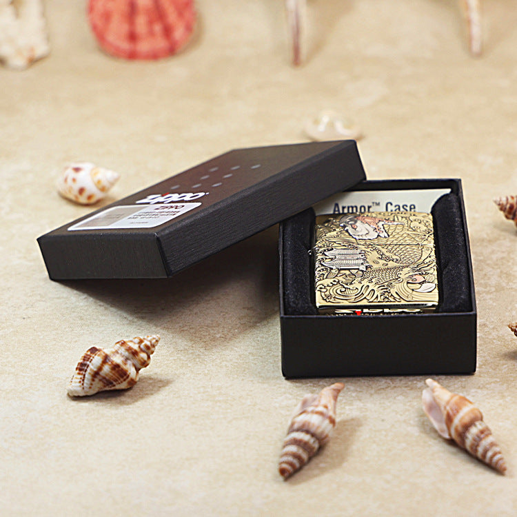 Zippo Armor High Polish Brass Koi Leaps Dragon Gate - CC95