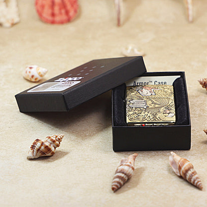 Zippo Armor High Polish Brass Koi Leaps Dragon Gate - CC95
