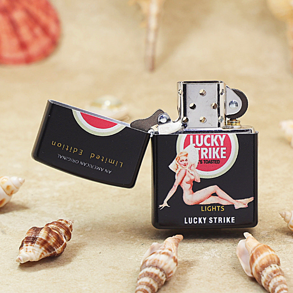 Zippo Black Matte Color Printed Lucky Strike Pin-Up Girl - CS19