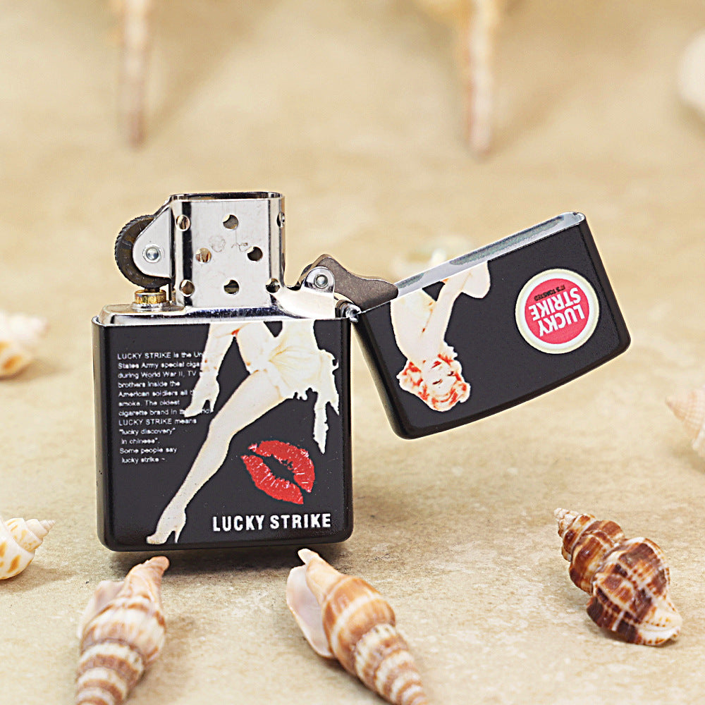 Zippo Black Matte Color Printed Lucky Strike Pin-Up Girl - CS19