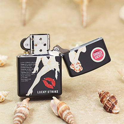 Zippo Black Matte Color Printed Lucky Strike Pin-Up Girl - CS19