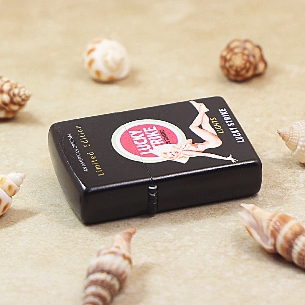 Zippo Black Matte Color Printed Lucky Strike Pin-Up Girl - CS19