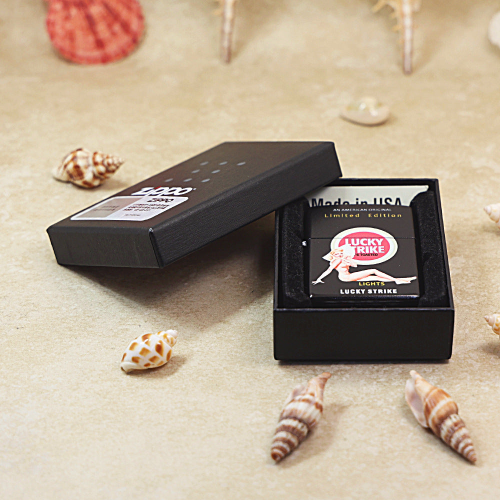 Zippo Black Matte Color Printed Lucky Strike Pin-Up Girl - CS19