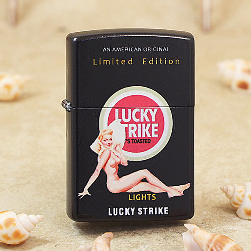 Zippo Black Matte Color Printed Lucky Strike Pin-Up Girl - CS19