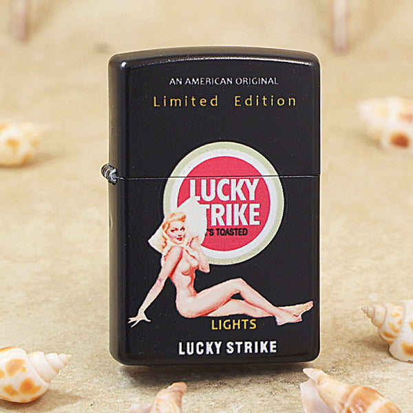 Zippo Black Matte Color Printed Lucky Strike Pin-Up Girl - CS19