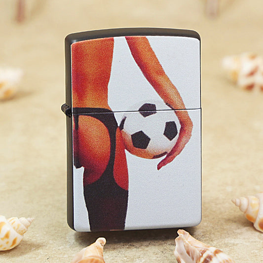 Zippo Black Matte Color Printed Soccer Pin-Up Girl - CS26
