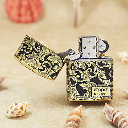 Zippo Black Matte Gold Floral Scrollwork - CC99