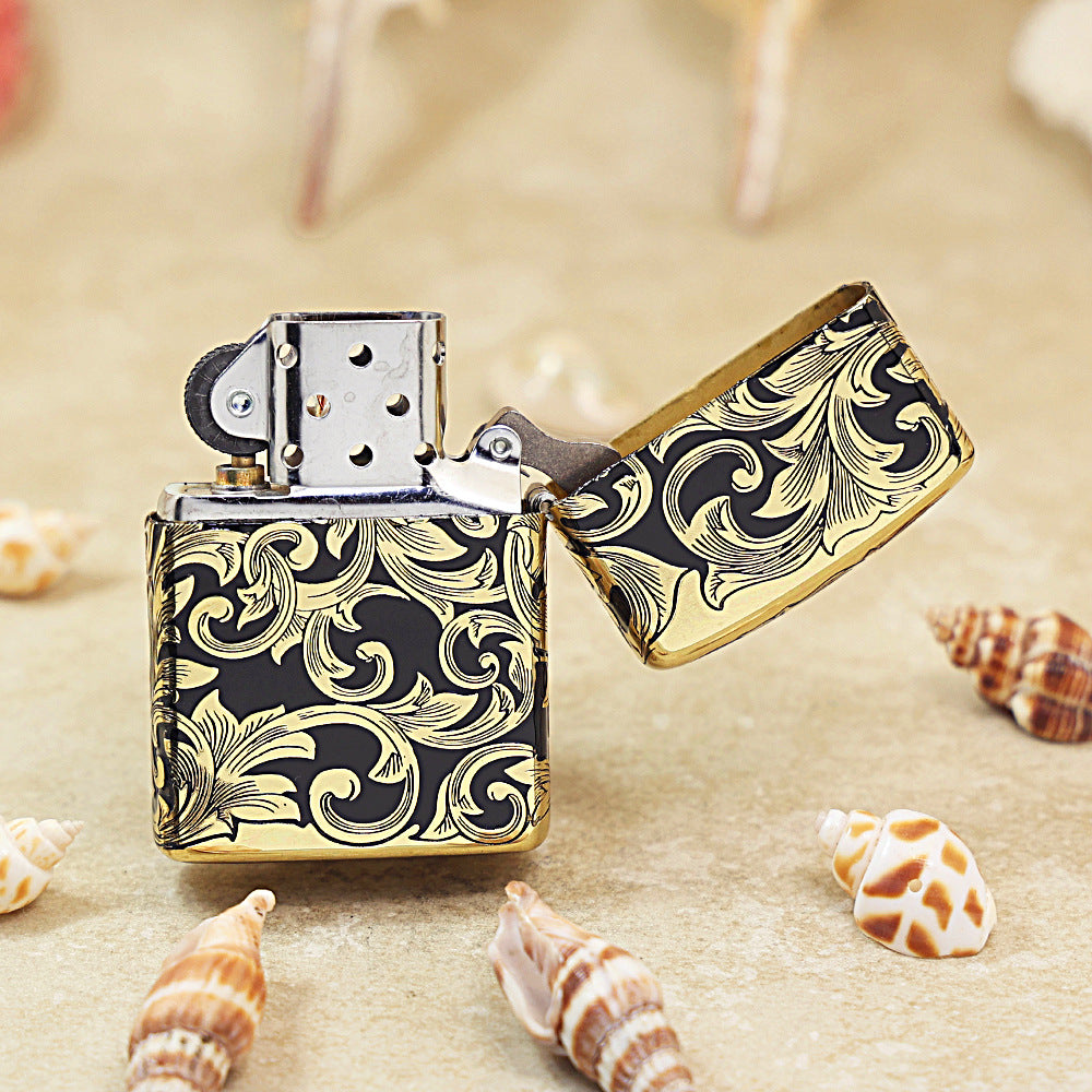 Zippo Black Matte Gold Floral Scrollwork - CC99