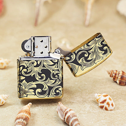 Zippo Black Matte Gold Floral Scrollwork - CC99