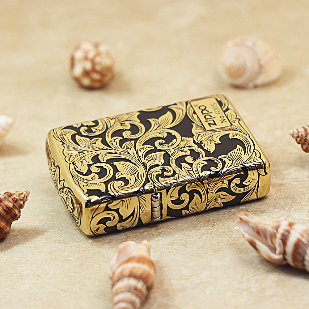 Zippo Black Matte Gold Floral Scrollwork - CC99