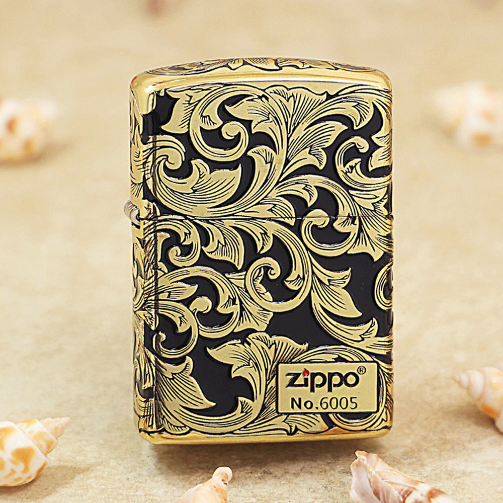 Zippo Black Matte Gold Floral Scrollwork - CC99