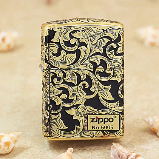 Zippo Black Matte Gold Floral Scrollwork - CC99