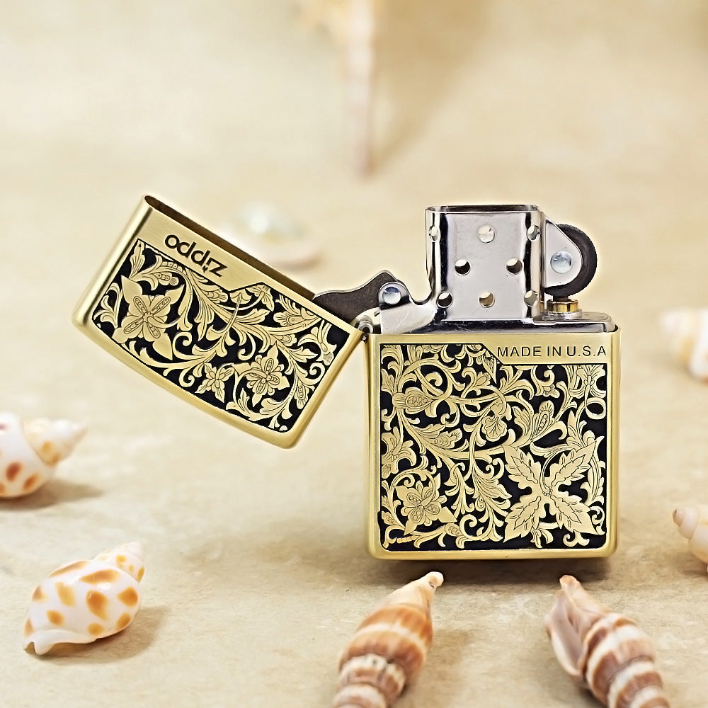 Zippo Black & Gold Relief Lush Floral and Butterfly - CS13