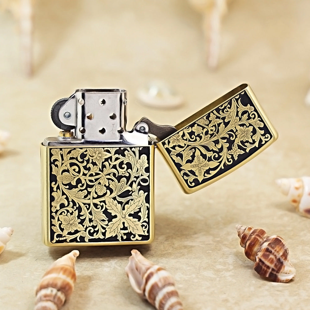 Zippo Black & Gold Relief Lush Floral and Butterfly - CS13