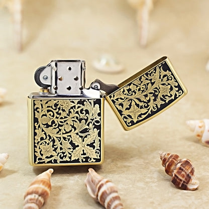 Zippo Black & Gold Relief Lush Floral and Butterfly - CS13