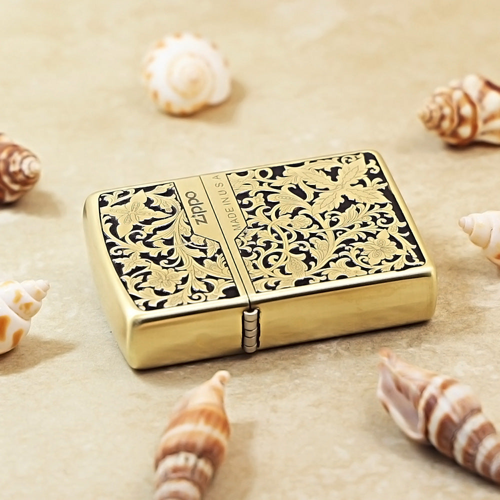 Zippo Black & Gold Relief Lush Floral and Butterfly - CS13