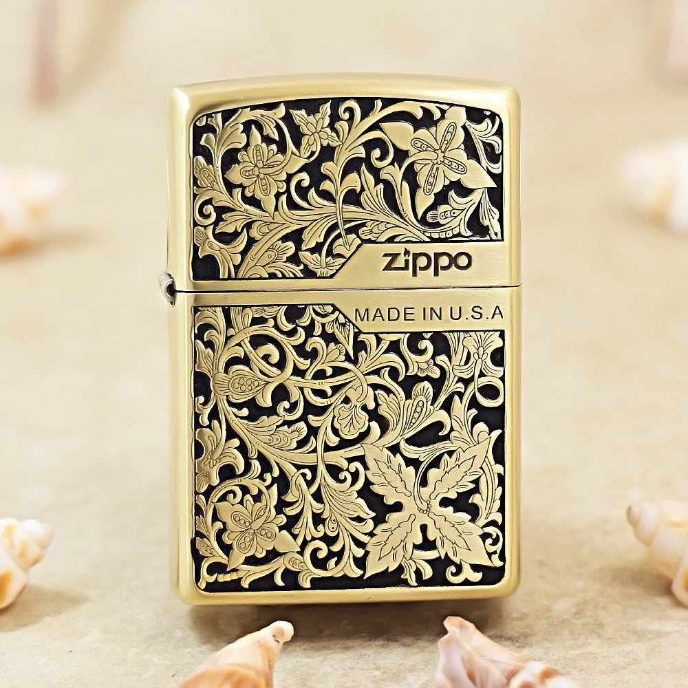 Zippo Black & Gold Relief Lush Floral and Butterfly - CS13