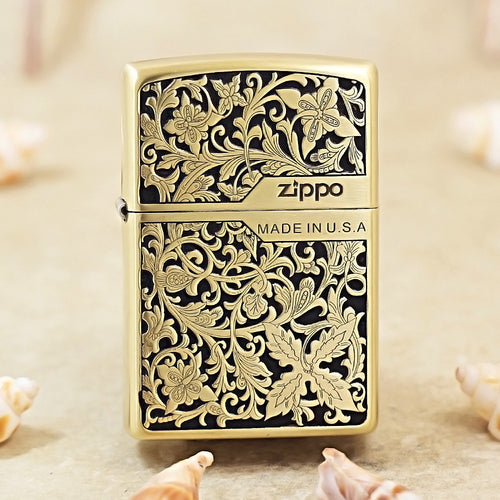 Zippo Black & Gold Relief Lush Floral and Butterfly - CS13