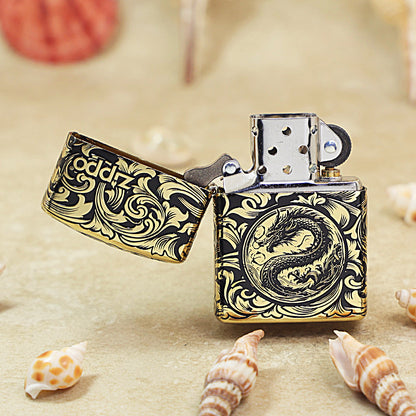 Zippo Black and Gold 'Baroque Dragon Emblem' - CC15