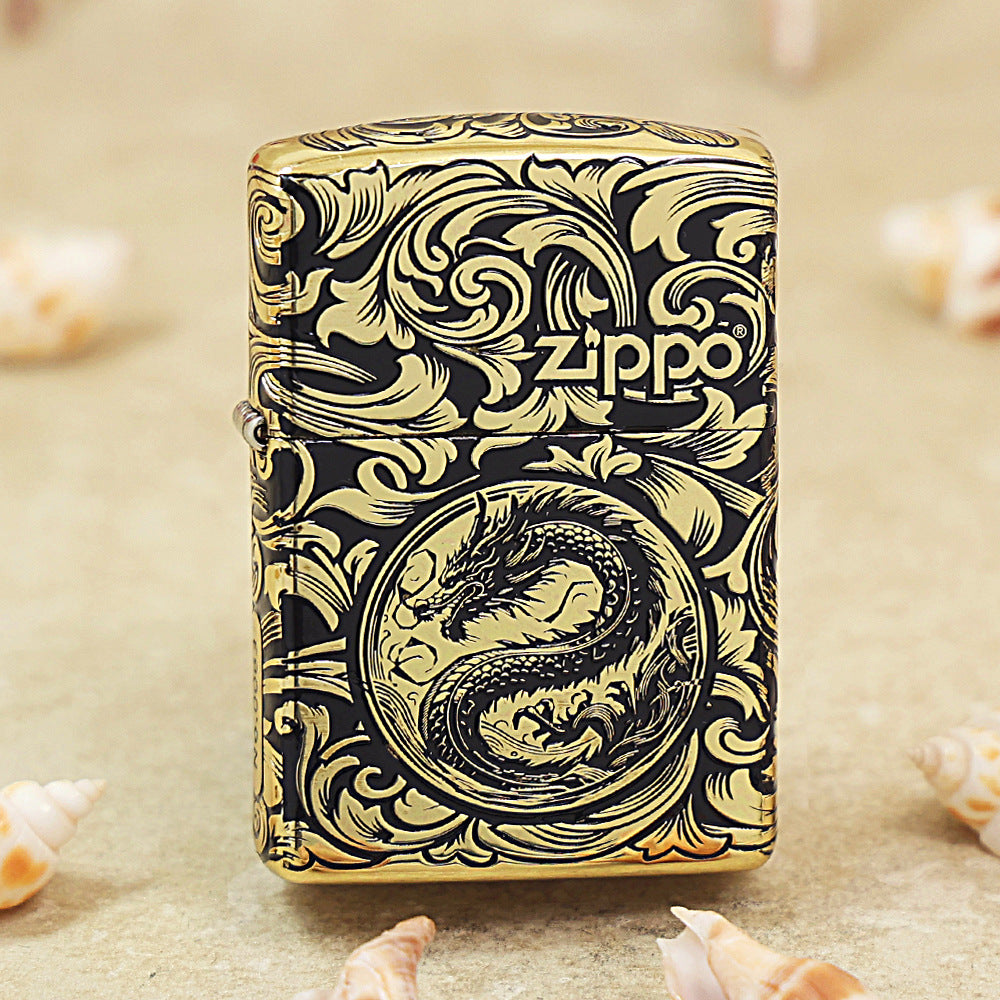 Zippo Black and Gold 'Baroque Dragon Emblem' - CC15