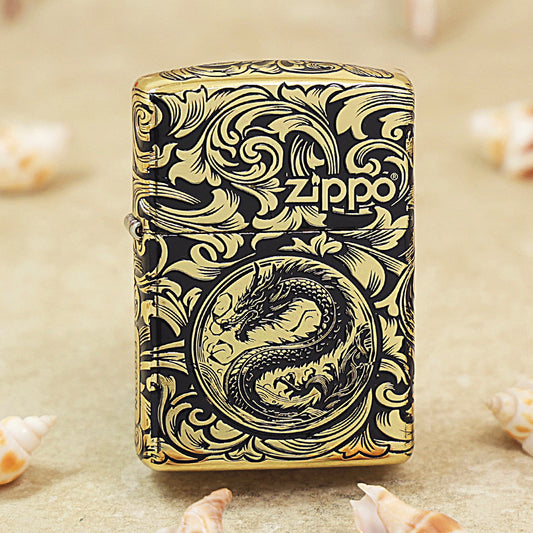 Zippo Black and Gold 'Baroque Dragon Emblem' - CC15