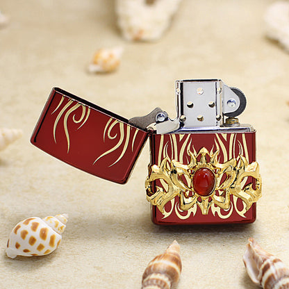 Zippo Blazing Flame with Red Gem (Red Ice Finish) - JP07