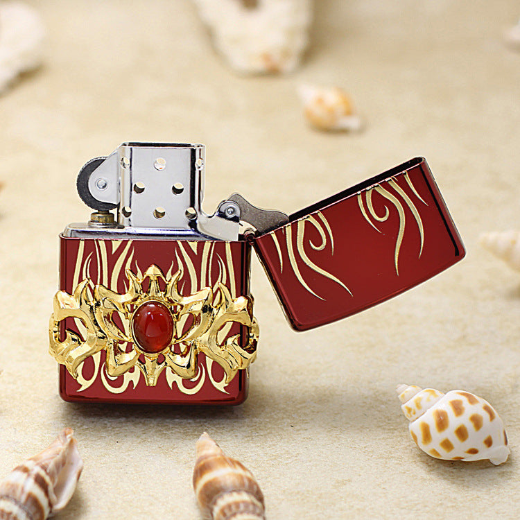 Zippo Blazing Flame with Red Gem (Red Ice Finish) - JP07