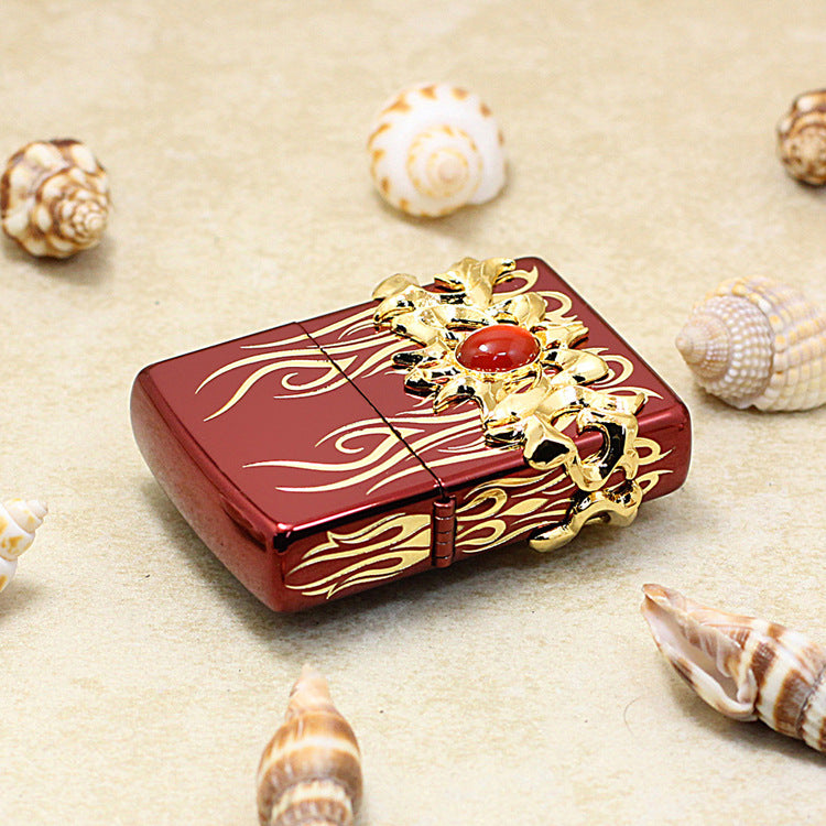 Zippo Blazing Flame with Red Gem (Red Ice Finish) - JP07