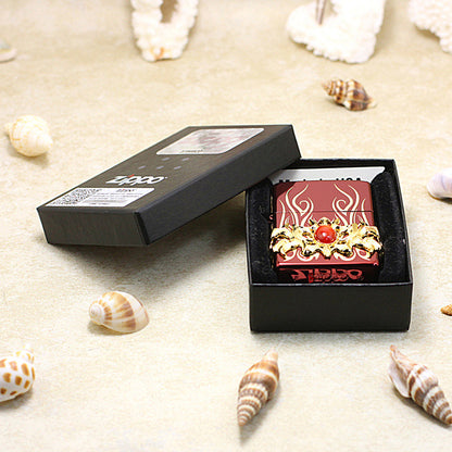Zippo Blazing Flame with Red Gem (Red Ice Finish) - JP07