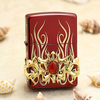 Zippo Blazing Flame with Red Gem (Red Ice Finish) - JP07