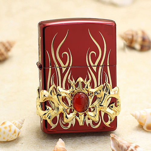 Zippo Blazing Flame with Red Gem (Red Ice Finish) - JP07