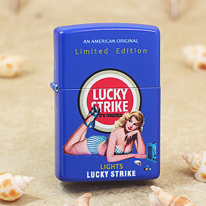 Zippo Blue Matte Color Printed Lucky Strike Pin-Up Girl - CS18