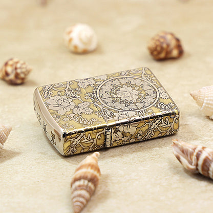 Zippo Brushed Brass Deep Carved Peony and Floral Scrollwork - SC21